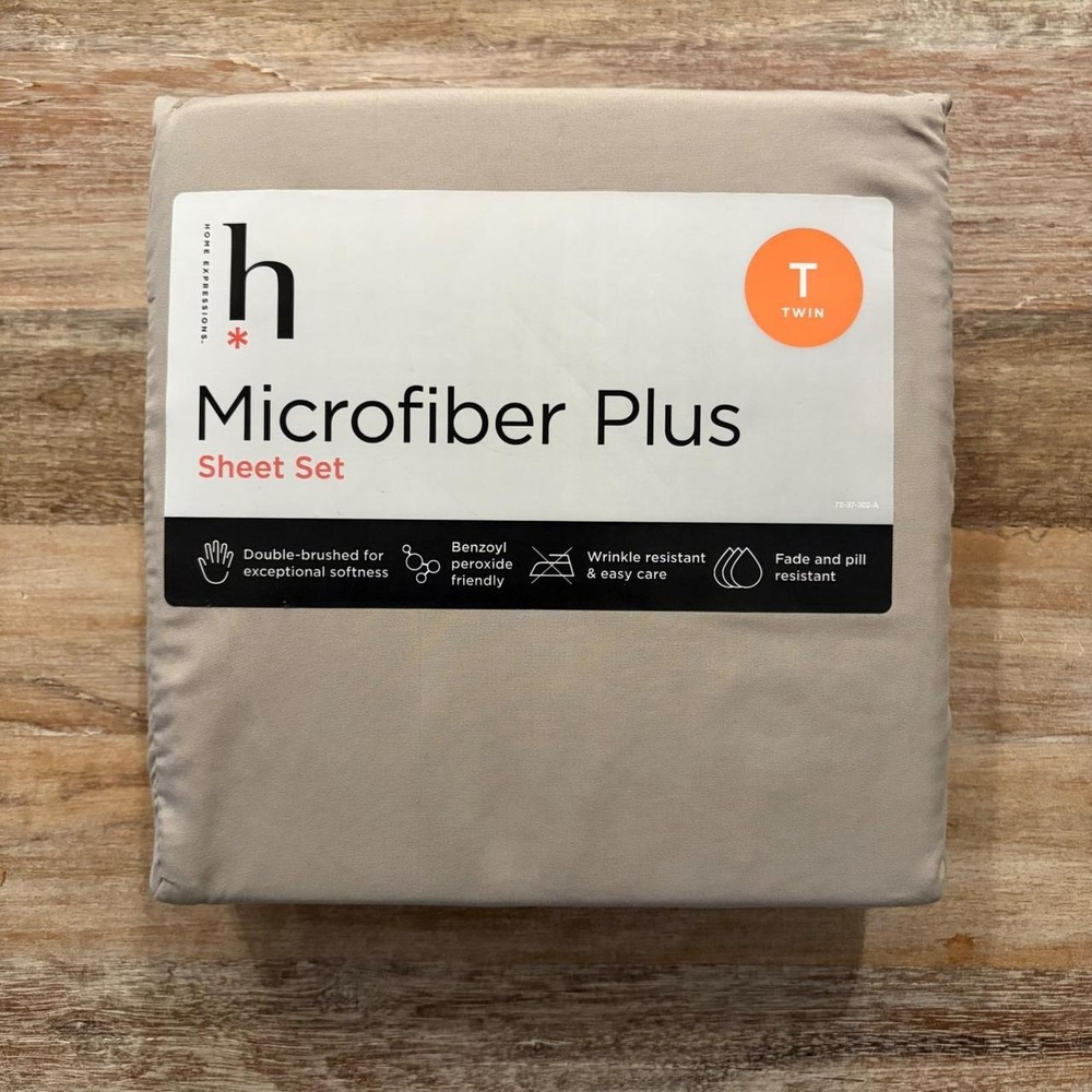 Home Expressions Microfiber Plus Twin Sheet Set Stonehenge Beige 3 Piece NEW